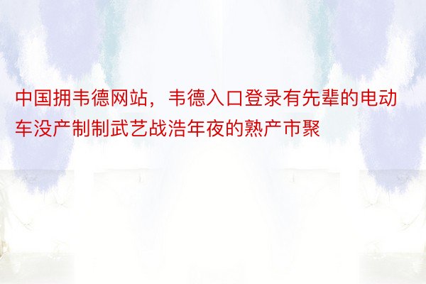 中国拥韦德网站，韦德入口登录有先辈的电动车没产制制武艺战浩年夜的熟产市聚